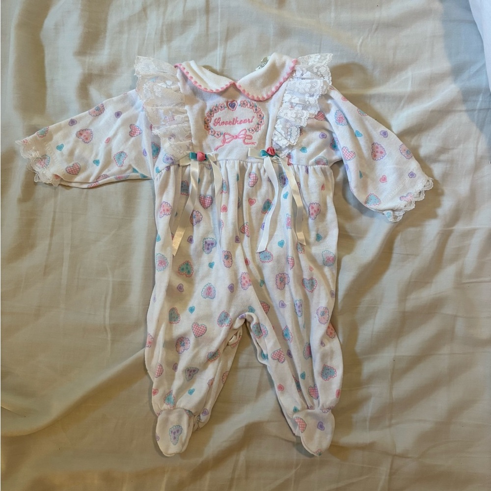 Vintage Embroidered Lace Baby One Piece - Pink and Blue